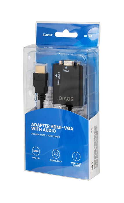 Savio CL-23 адаптер за видео кабел 0,5 м VGA (D-Sub) HDMI тип A (стандартен) черен
