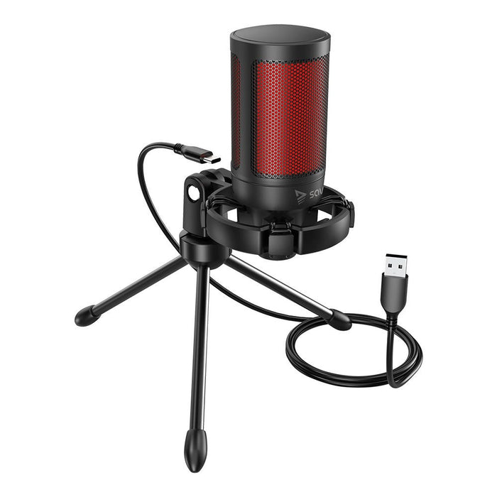 Жичен геймърски микрофон SAVIO с подсветка, статив, USB, SONAR PRO
