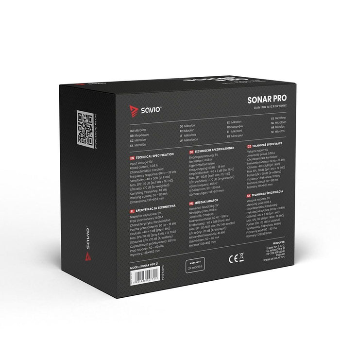 Жичен геймърски микрофон SAVIO с подсветка, статив, USB, SONAR PRO