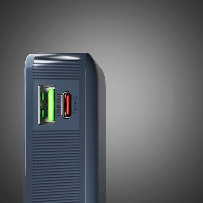 Преносима батерия Powerbank SBS 10000 mAh 20W с вграден USB-C кабел и дигитален дисплей - тъмно сив