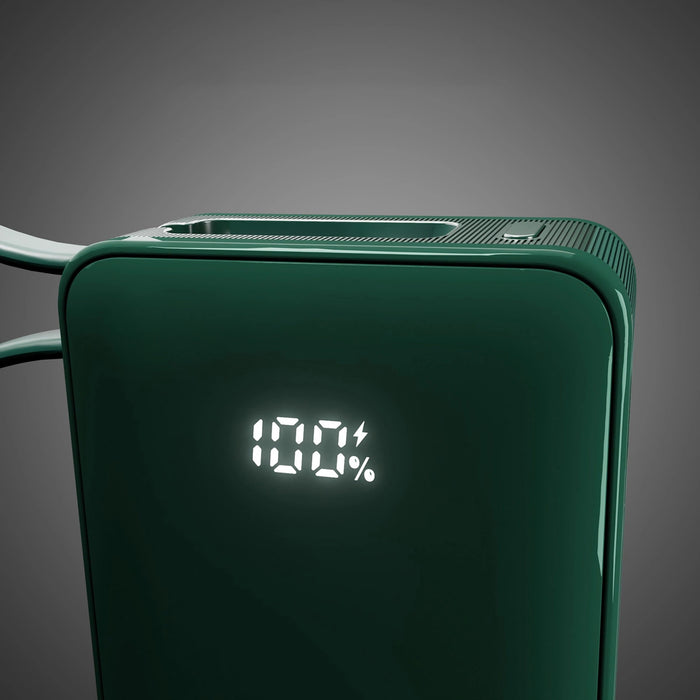 Преносима батерия Powerbank SBS 10000 mAh 20W с вграден USB-C кабел и цифров дисплей - зелен