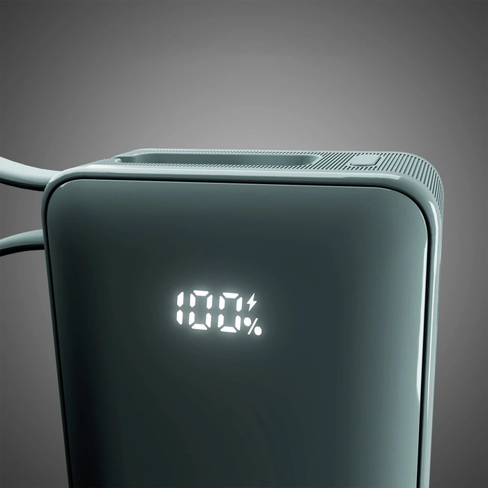 Преносима батерия Powerbank SBS 10000 mAh 20W с вграден USB-C кабел и дигитален дисплей - сив