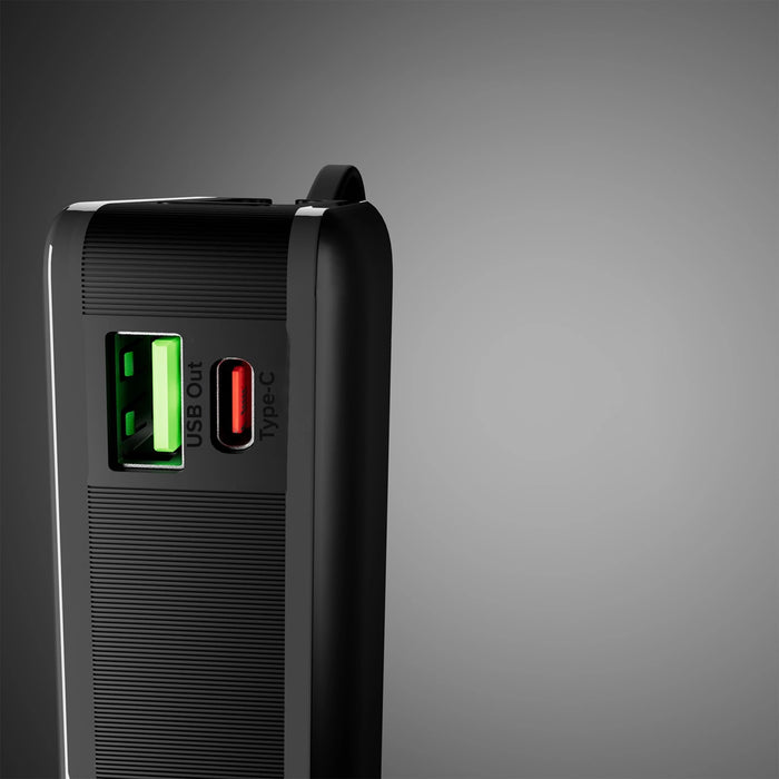 Преносима батерия Powerbank SBS 20000 mAh 20W с вграден USB-C кабел и цифров дисплей - черен