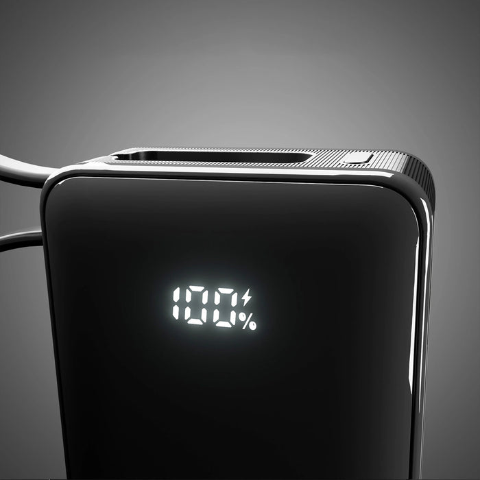 Преносима батерия Powerbank SBS 10000 mAh 20W с вграден USB-C кабел и цифров дисплей - черен