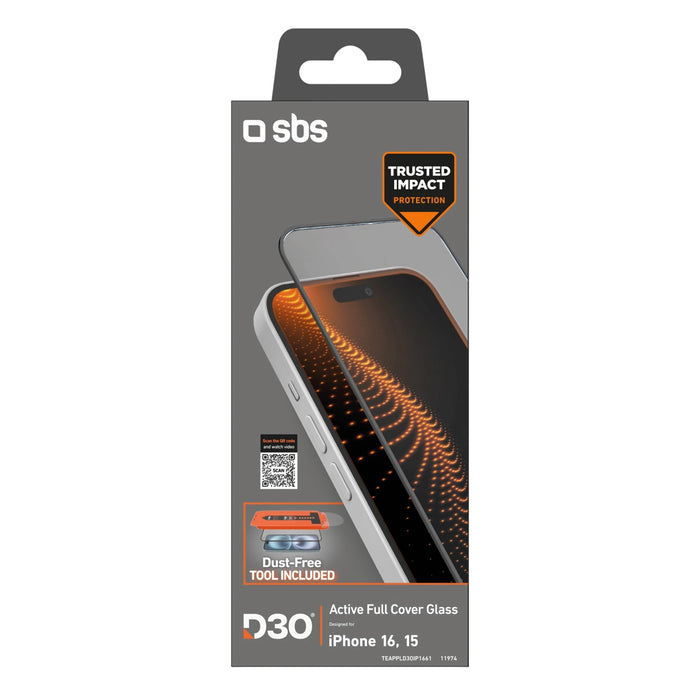 SBS закалено стъкло с D3O технология с апликатор за iPhone 15 / iPhone 15 Pro / iPhone 16