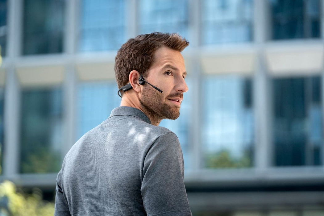 SHOKZ OpenComm2 UC 2025 Upgrade Wireless Bluetooth Bone Conduction Videoconferencing Headset with USB-C Charging Port and USB-C adapter | 16 Hr Talk Time, 29m Wireless Range, 1 Hr Charge Time | Includes Noise Cancelling Boom Mic and Dongle, Black