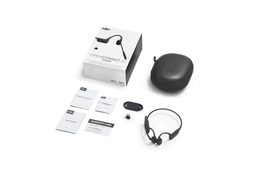 SHOKZ OpenComm2 UC 2025 Upgrade Wireless Bluetooth Bone Conduction Videoconferencing Headset with USB-C Charging Port and USB-C adapter | 16 Hr Talk Time, 29m Wireless Range, 1 Hr Charge Time | Includes Noise Cancelling Boom Mic and Dongle, Black