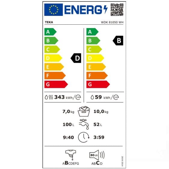 Пералня със сушилня TEKA WDK 81050 WH, 10/7 кг, функция "Пара", 1500 об/мин