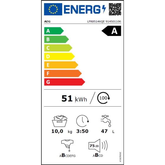 Пералня AEG LFR85146QE, 10 кг, WiFi, 1400 об/мин.