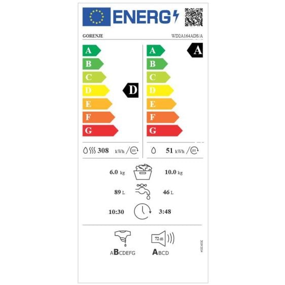 Пералня със сушилня GORENJE WD2A164ADS/A, 10/6 кг, 1400 об/мин.