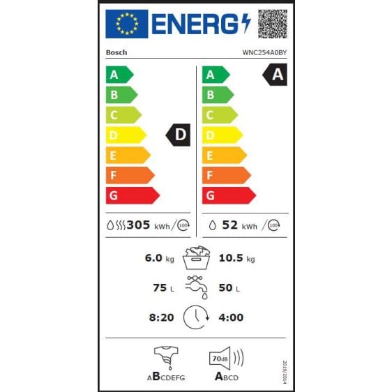 Пералня със сушилня BOSCH WNC254A0BY, 10.5/6 кг, i-DOS, 1400 об/мин.