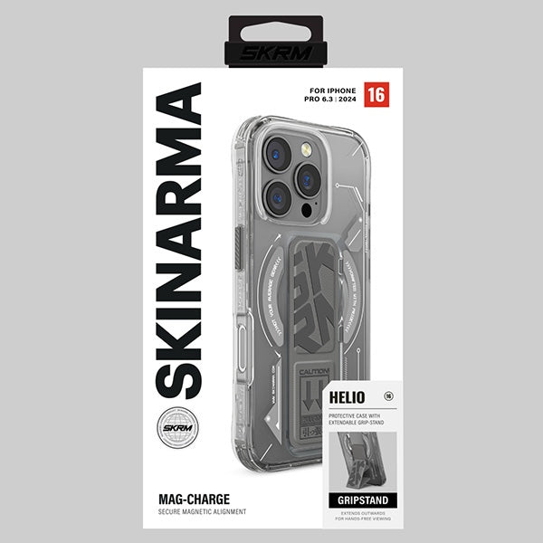 Калъф Skinarma Helio Magnetic Charging + Grip Stand за iPhone 16 Pro 6.3", титаниев
