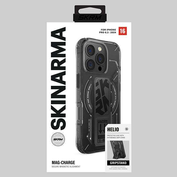 Калъф Skinarma Helio Magnetic Charging + Grip Stand за iPhone 16 Pro 6.3", черен