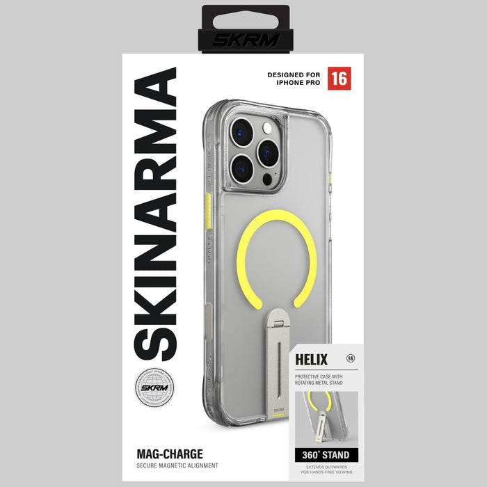 Калъф Skinarma Helix за iPhone 16 Pro с магнитна зареждане и 360° въртящо се стойче, прозрачен