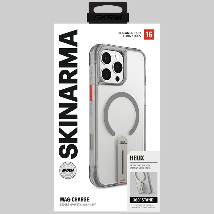 Калъф Skinarma Helix с магнитно зареждане и 360° въртящася поставка за iPhone 16 Pro, титаниев