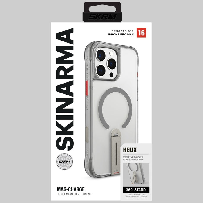 Калъф Skinarma Helix с магнитно зареждане и въртяща се стойка 360° за iPhone 16 Pro Max, титаниум