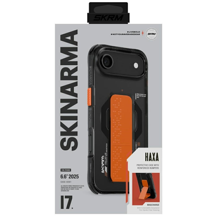 Калъф Skinarma Haxa с магнитно зареждане и подпора за iPhone Air, графитен