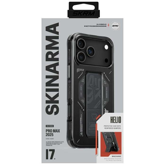 Калъф Skinarma Helio с Magnetic Charging + Grip Stand за iPhone 17 Pro Max, графитен