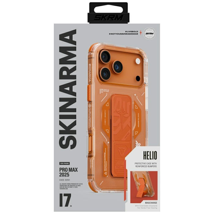 Калъф Skinarma Helio за iPhone 17 Pro Max, магнитно зареждане + поставка за хват, оранжев