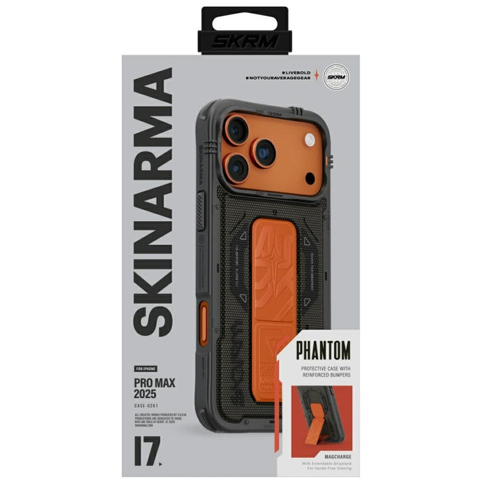 Калъф Skinarma Phantom Magnetic Charging + Grip Stand за iPhone 17 Pro Max, маслинозелен