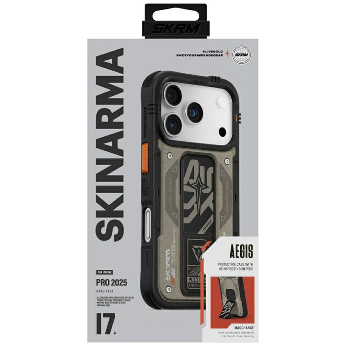 Калъф Skinarma Aegis с Magnetic Charging + Grip Stand за iPhone 17 Pro, сив
