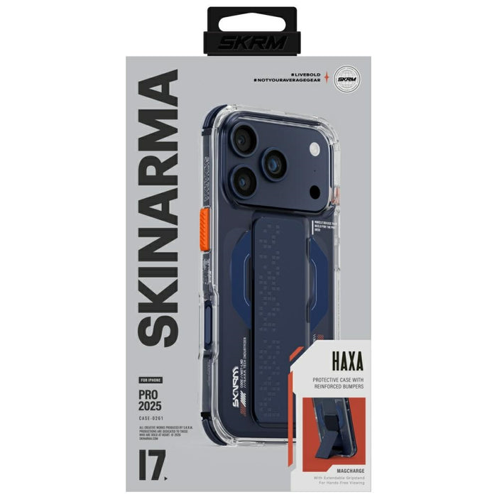 Калъф Skinarma Haxa Magnetic Charging + Grip Stand за iPhone 17 Pro, син