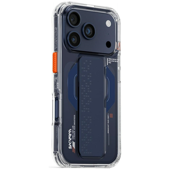 Калъф Skinarma Haxa Magnetic Charging + Grip Stand за iPhone 17 Pro, син