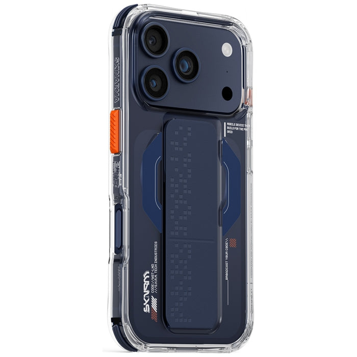 Калъф Skinarma Haxa Magnetic Charging + Grip Stand за iPhone 17 Pro, син