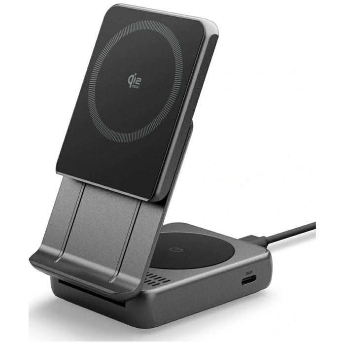 Индуктивно зарядно Spigen Essential Qi2.2 25W MagSafe 2в1, черно