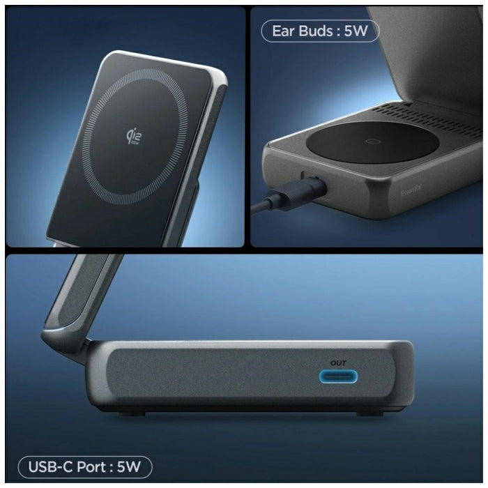 Индуктивно зарядно Spigen Essential Qi2.2 25W MagSafe 2в1, черно