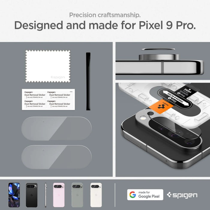 Spigen Optik.tR Ez Fit закалено стъкло за протектор на екрана на камерата за Google Pixel 9 Pro (2 пакета)