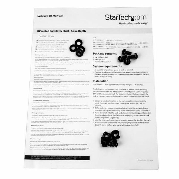 Фиксиран рафт за шкаф Startech CABSHELF116V