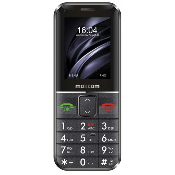 Maxcom Comfort M0 телефон със зарядна станция и SOS каишка, черен