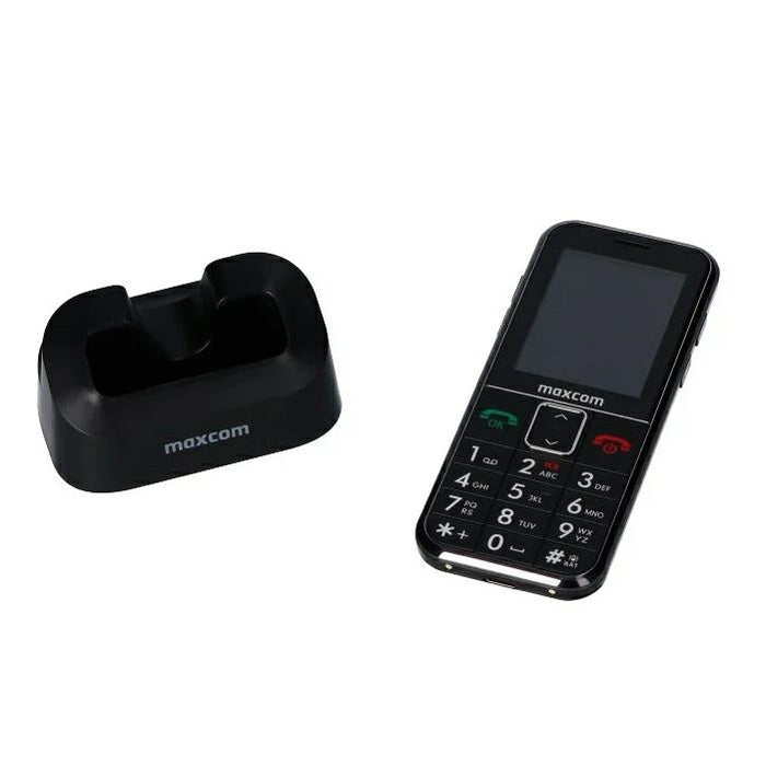 Maxcom Comfort M0 телефон със зарядна станция и SOS каишка, черен