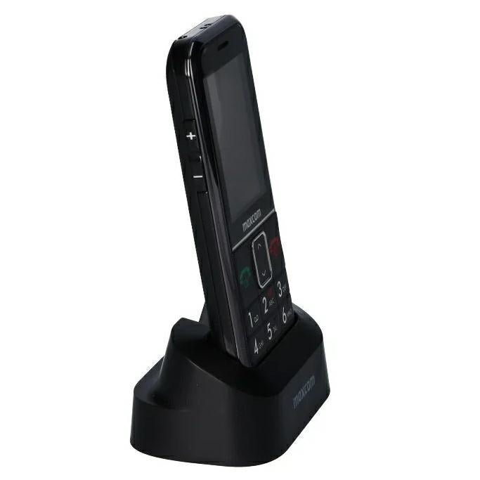 Maxcom Comfort M0 телефон със зарядна станция и SOS каишка, черен