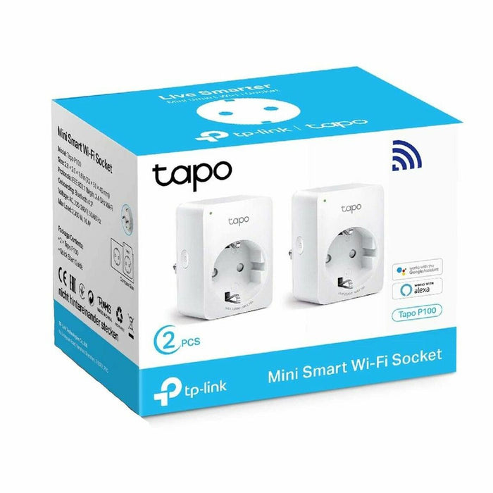 Смарт щепсел TP-Link Tapo P100 2-pack 2900W Wi-Fi 220 V 220-240 V 13 A 10 A Бял (2 uds)