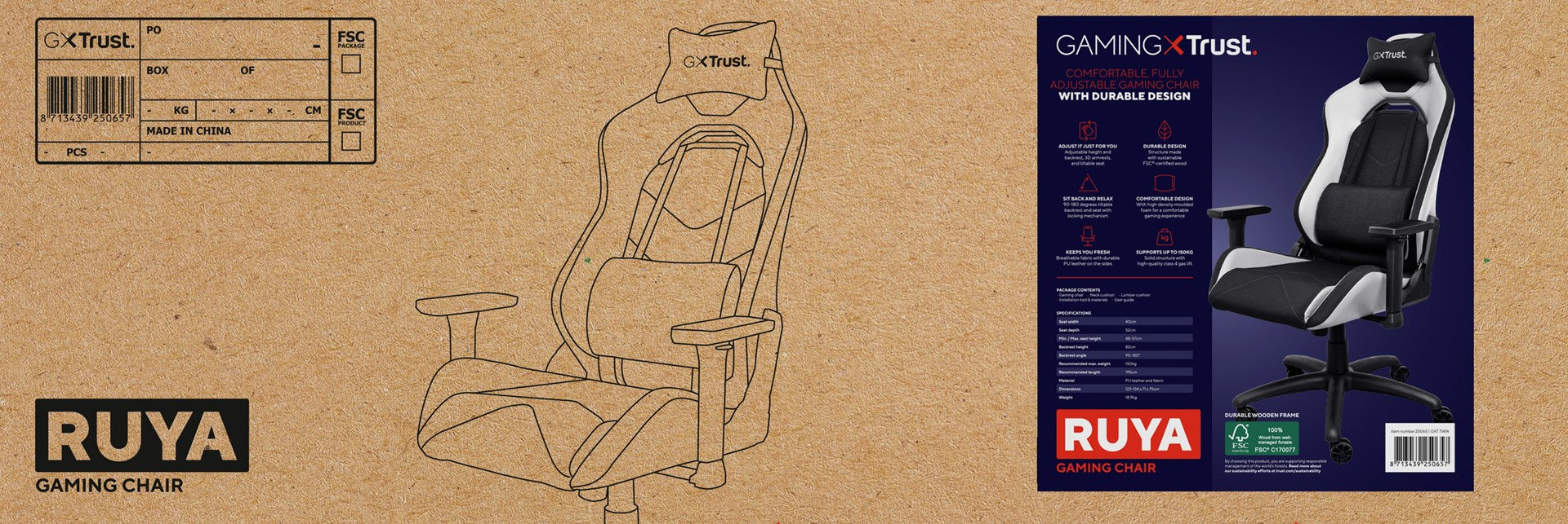 Trust GXT 714 RUYA Универсален гейминг стол Черен, Бял