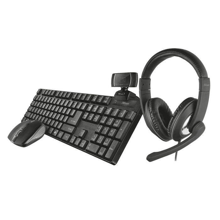 Клавиатура с мишка Trust Qoby Черен QWERTY 4 Части