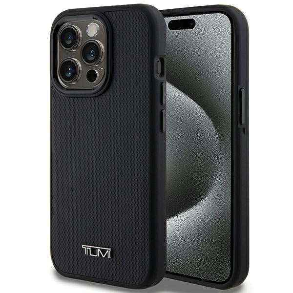 Твърд кожен калъф Tumi TUHMP15LRBAK Balistic Pattern MagSafe за iPhone 15 Pro 6.1", черен