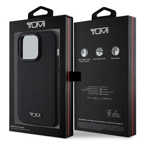 Твърд кожен калъф Tumi TUHMP15LRBAK Balistic Pattern MagSafe за iPhone 15 Pro 6.1", черен