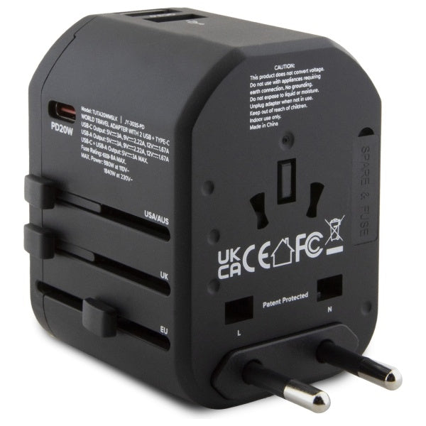 Зарядно TUMI TUTA20WMSLK Travel Adapter 20W USB-C / 2xUSB-A, черно