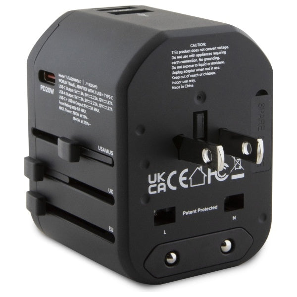 Зарядно TUMI TUTA20WMSLK Travel Adapter 20W USB-C / 2xUSB-A, черно
