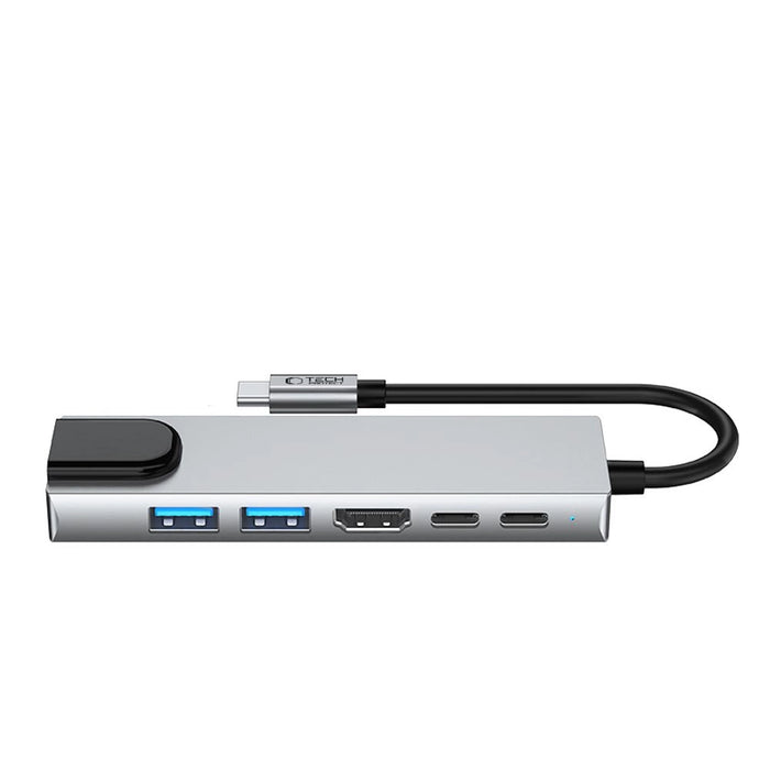 Tech-Protect HB02 HUB Adapter 6in1 USB-C + USB2.0 + USB3.0 + HDMI 4K 30Hz + RJ45 + PD100W - сив