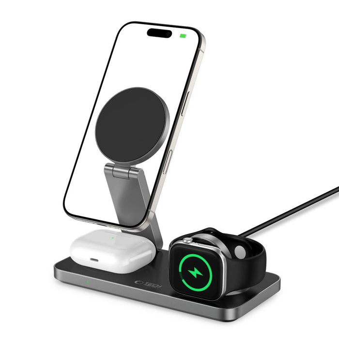 Tech-Protect QI15W-A47 MagSafe 3in1 индуктивно зарядно устройство + USB-C кабел - черно
