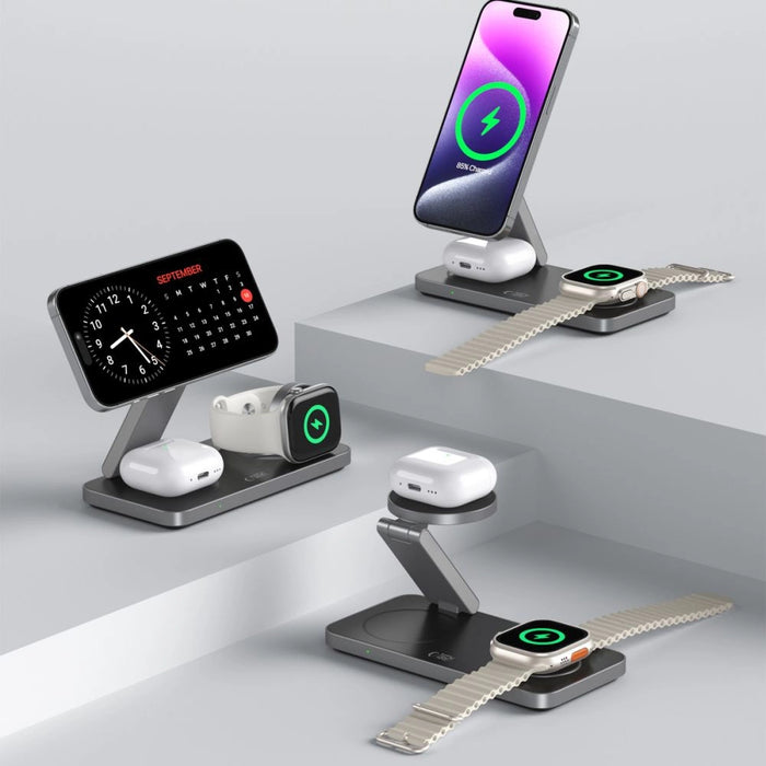 Tech-Protect QI15W-A47 MagSafe 3in1 индуктивно зарядно устройство + USB-C кабел - черно