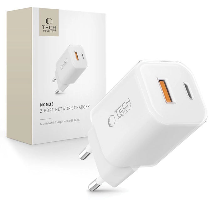 Tech-Protect NCM33W 2-port PD33W/QC3.0 зарядно за стена - бяло