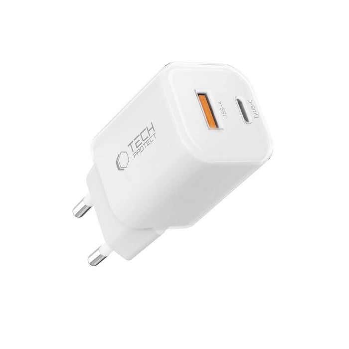 Tech-Protect NCM33W 2-port PD33W/QC3.0 зарядно за стена - бяло
