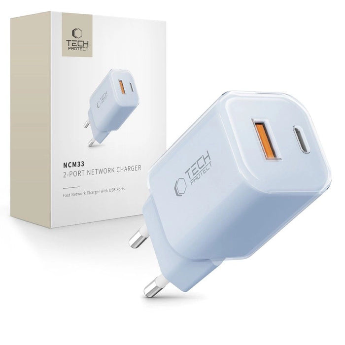 Tech-Protect NCM33W 2-port PD33W/QC3.0 зарядно за стена - синьо