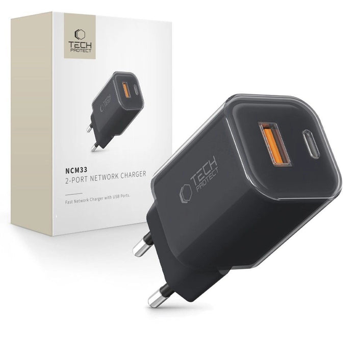 Tech-Protect NCM33W 2-port PD33W/QC3.0 зарядно за стена - черно