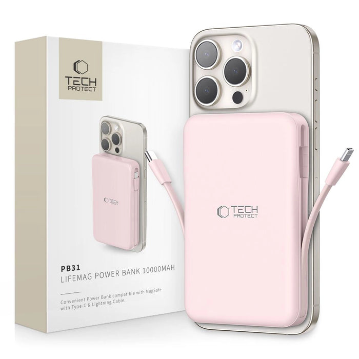 Преносима батерия Powerbank Tech-Protect PB31 LifeMag MagSafe 10000 mAh - розов